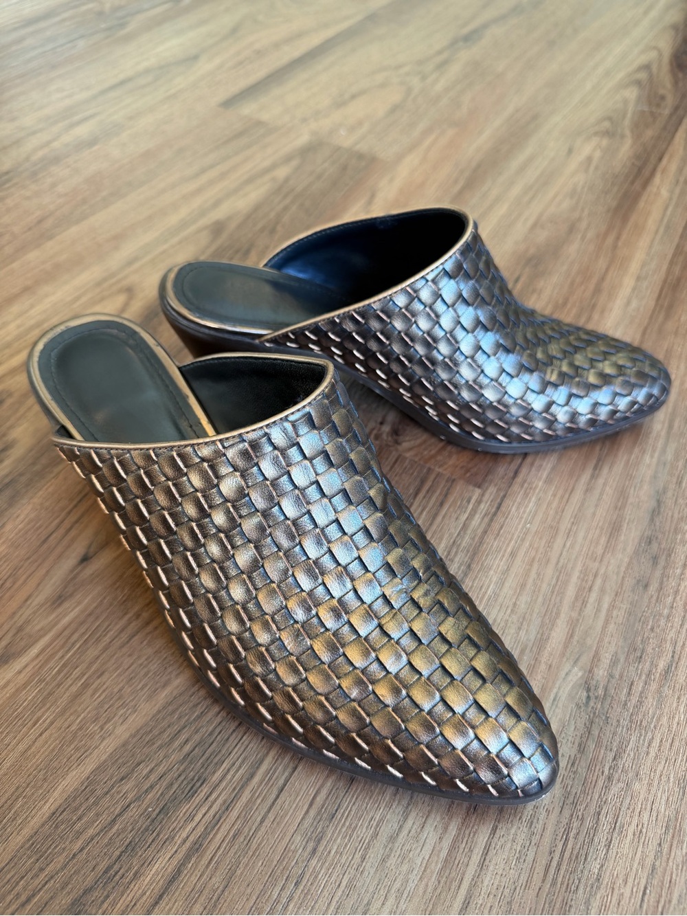 Metallic Bronze Woven Mules. Great Condition. Size 8.5